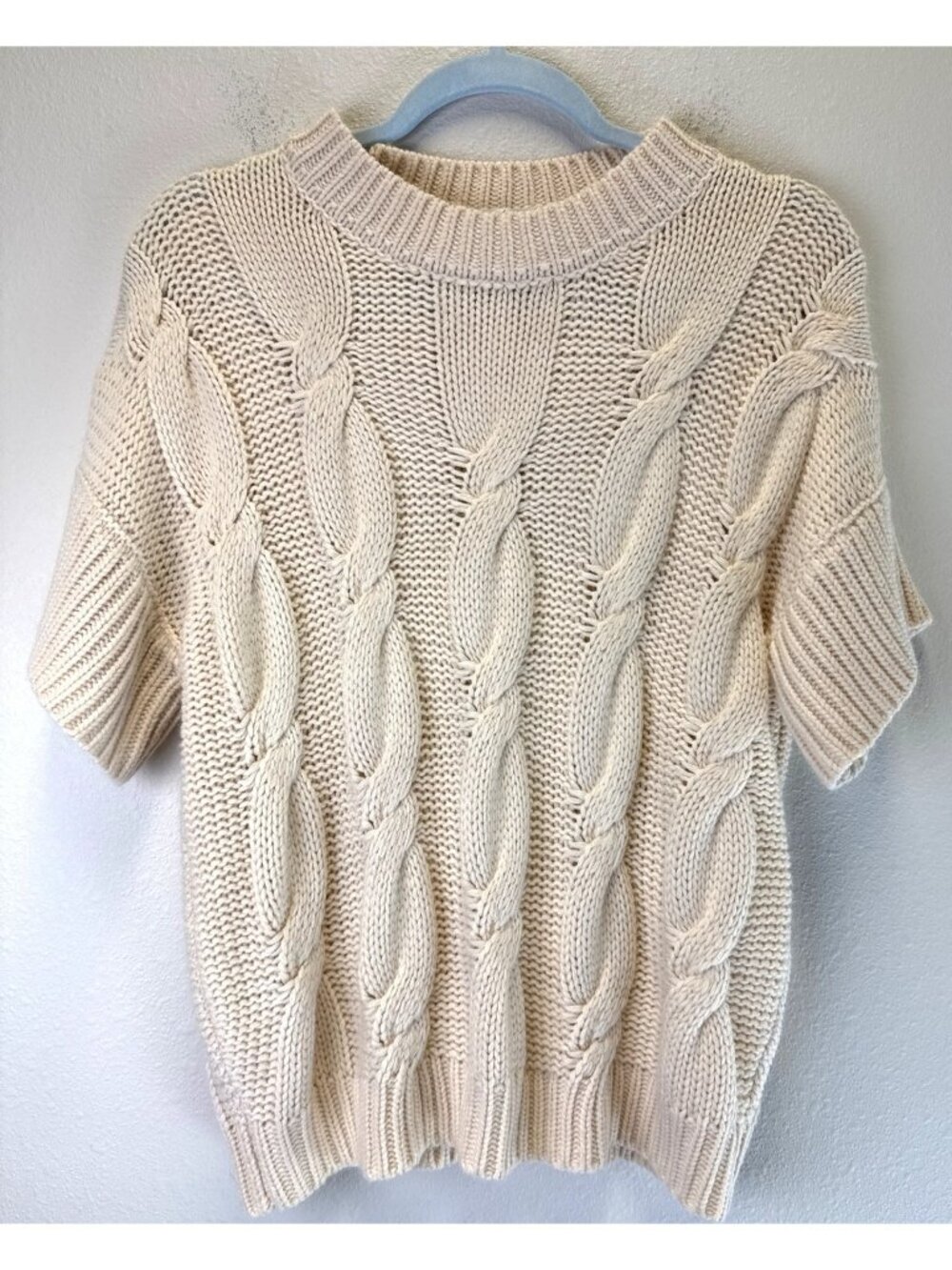 Cloud Ten Cozy Cream Cable Knit Cropped Sweater Short Sleeve Medium Cottagecore